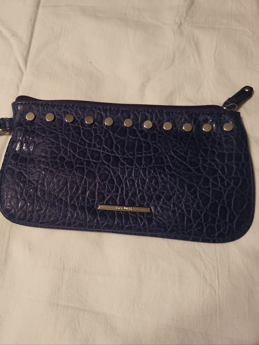 Nine West Navy Croc-Texture Wristlet Clutch with Silver Studs